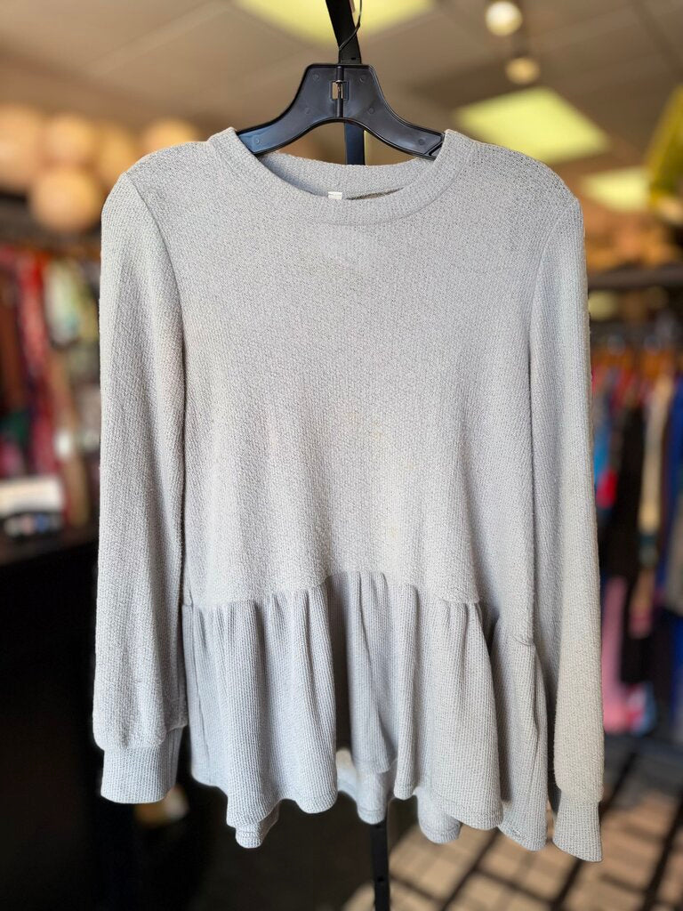 Orange Creek - LS Soft Peplum Top - Grey