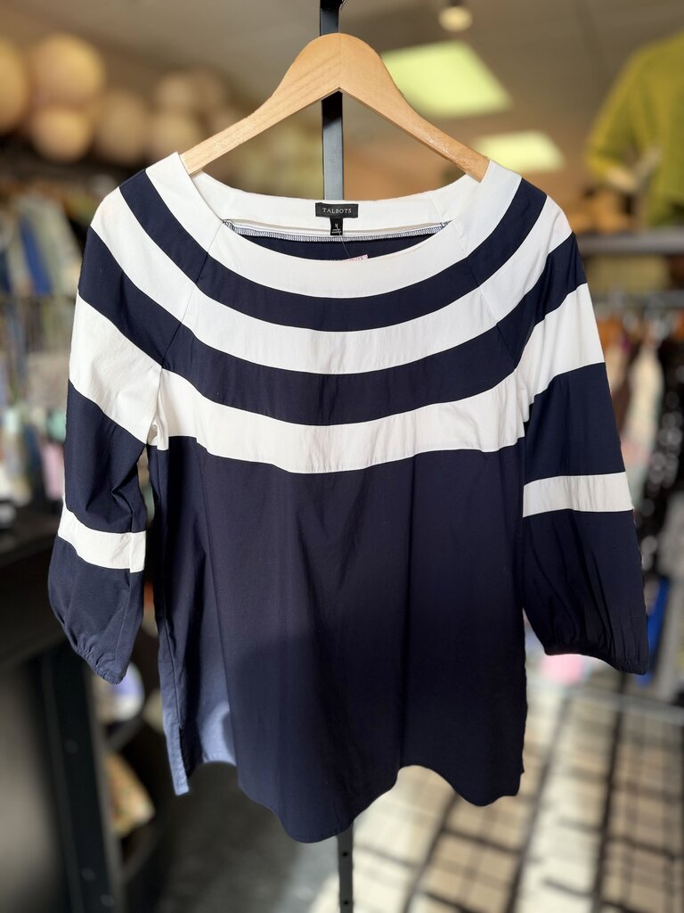 Talbots - LS 3/4 Sleeve Poplin Blouse - Navy