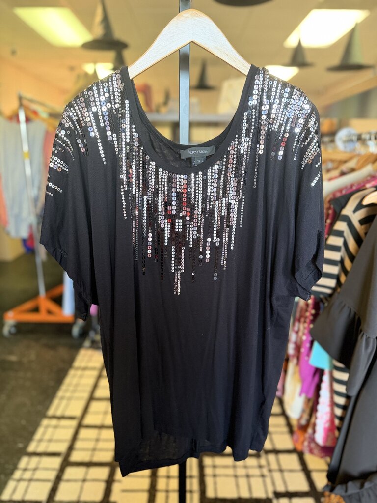 Karen Kane - SS Knit Top w. Sequins - Black
