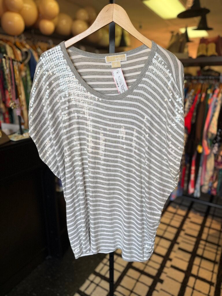Michael Kors - SS Knit Striped Top w. Sequin - Grey