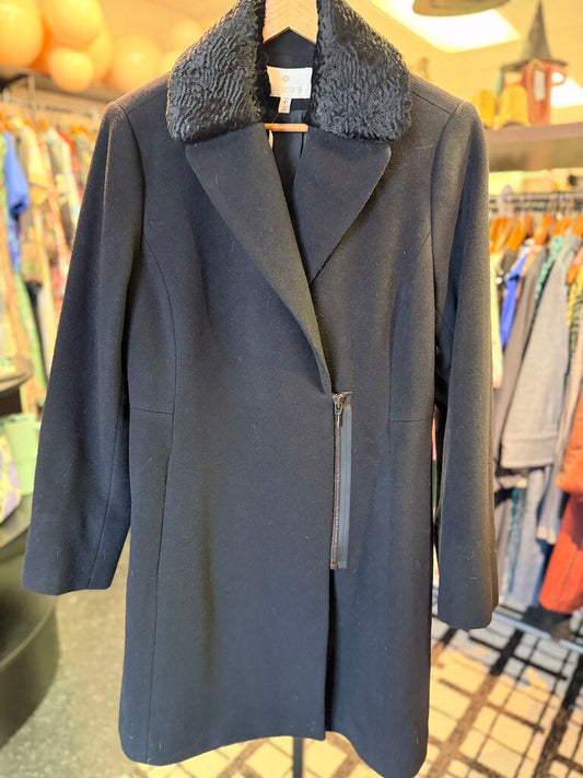 EtCetera - Wool Jacket w. Fur Trim Collar - Black