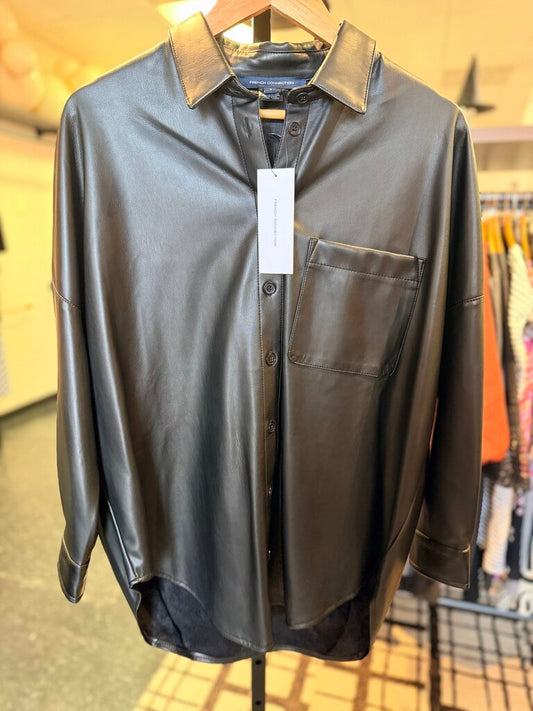 French Connection NWT - Vegan Leather Rhodes Button Down - Black