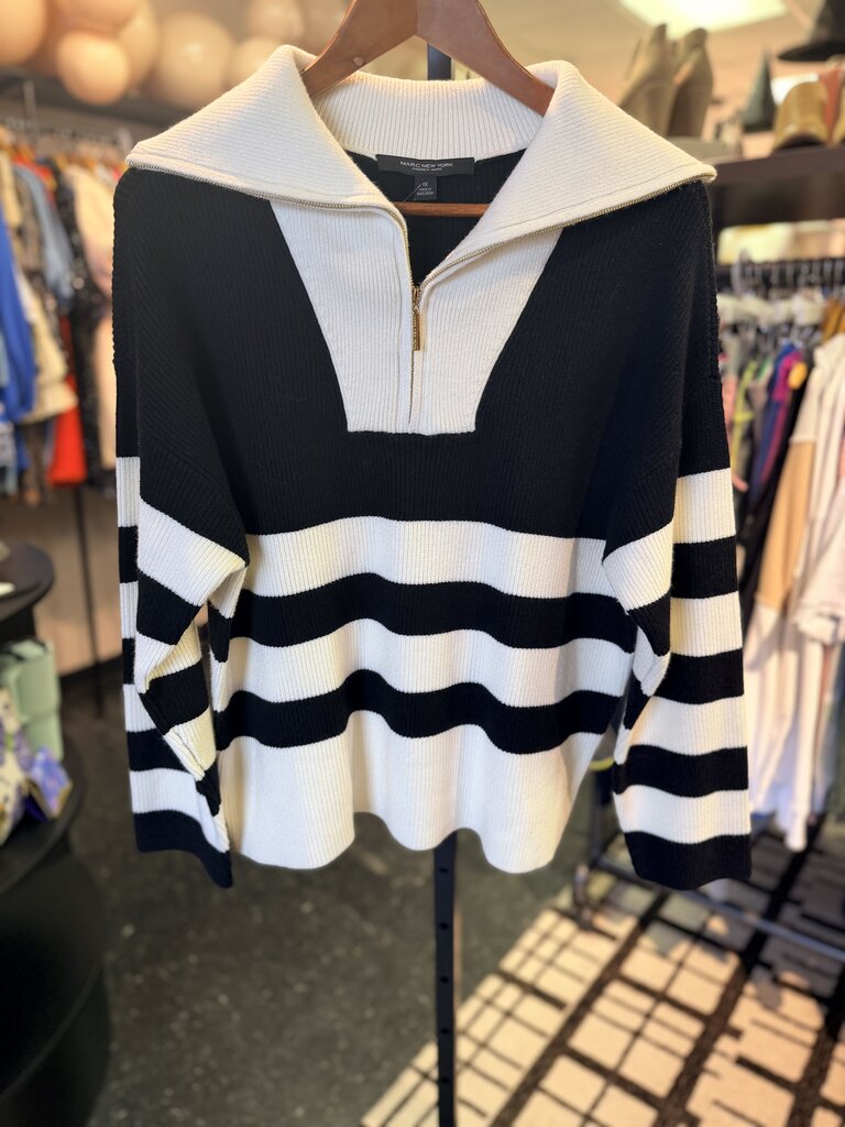 Marc New York - Striped Quarter Zip Sweater