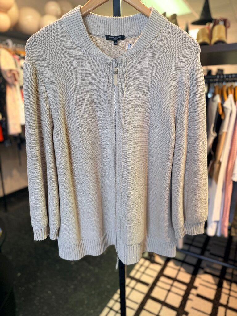 Lafayette 148 -Cotton Silk Stand Collar Cardigan - Beige