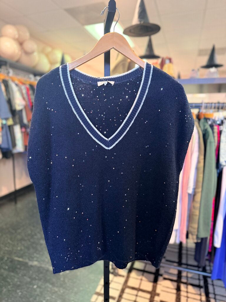 J. Society - Sequin V-Neck Sweater Vest - Navy