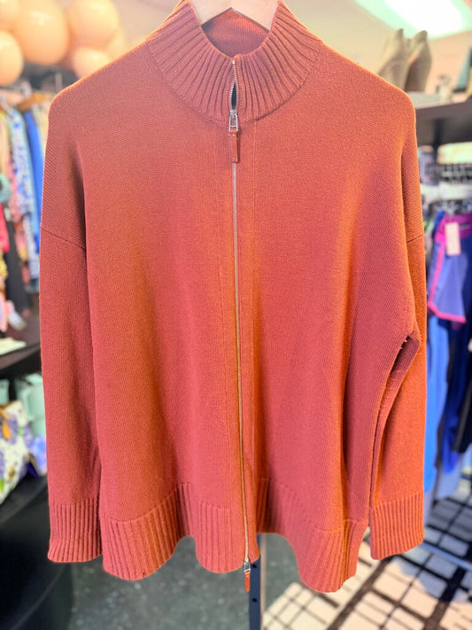 Lafayette 148 - Cashmere Zip Front Cardigan -Umber