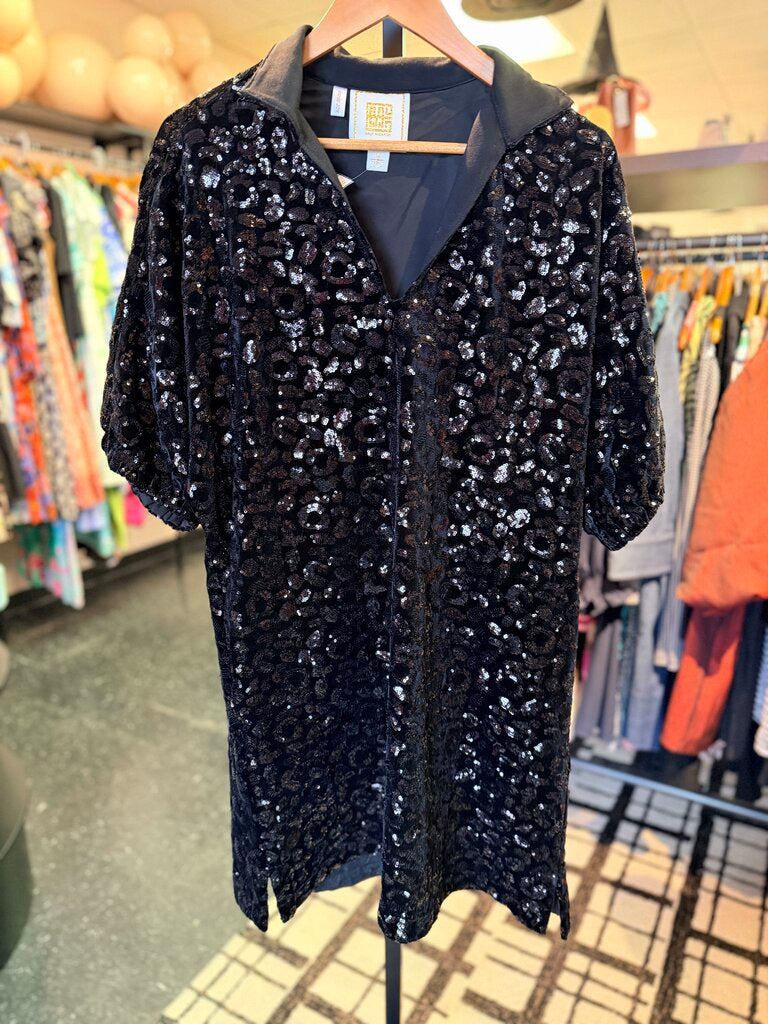 Emily McCarthy - Poppy Dress in Black Sequin Leopard Print