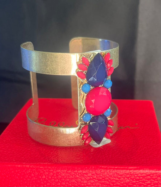 Gold Cuff w. Pink & Blue Embellishments