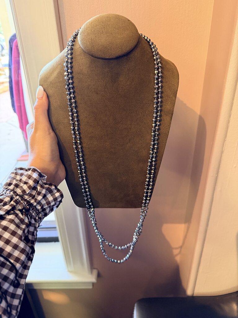 Crystal Bead Statement Necklace - Gunmetal
