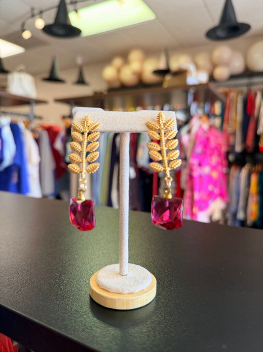 Julie Ryan Designs - Sylvie Long Pink Fern Earrings