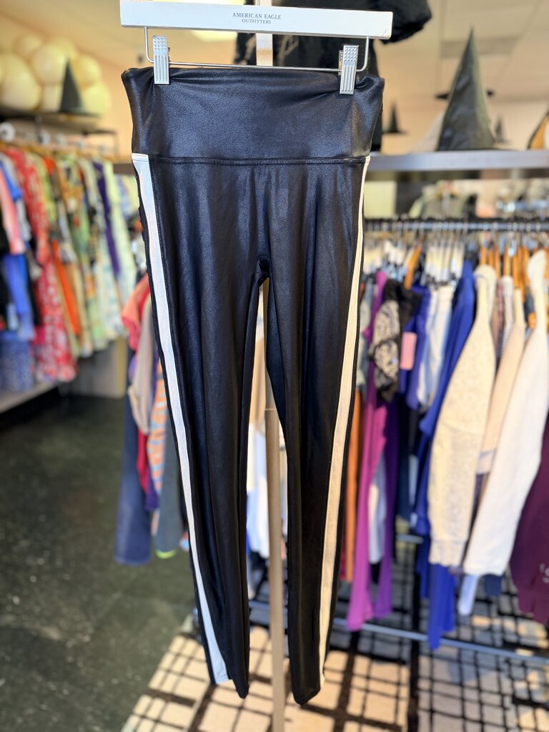 Spanx - Faux Leather Stripe Leggings - Black