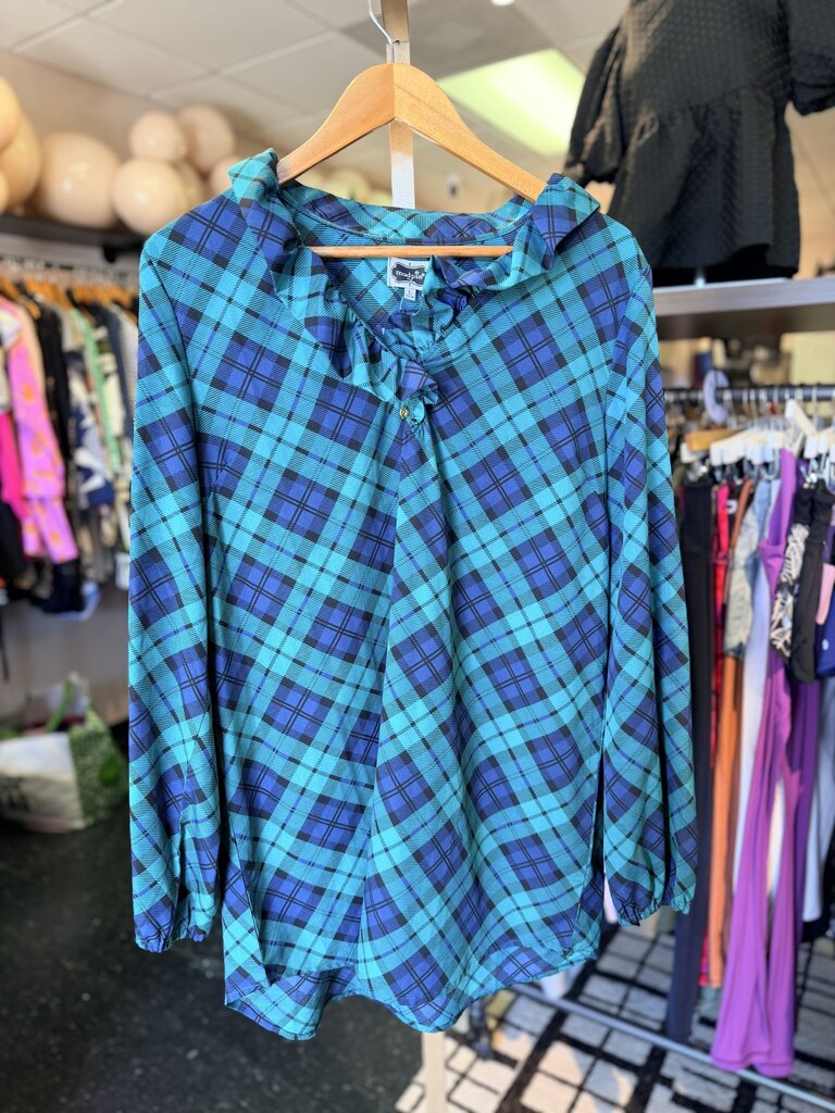 Mudpie - LS Ruffled Neck Tartan Plaid Dress