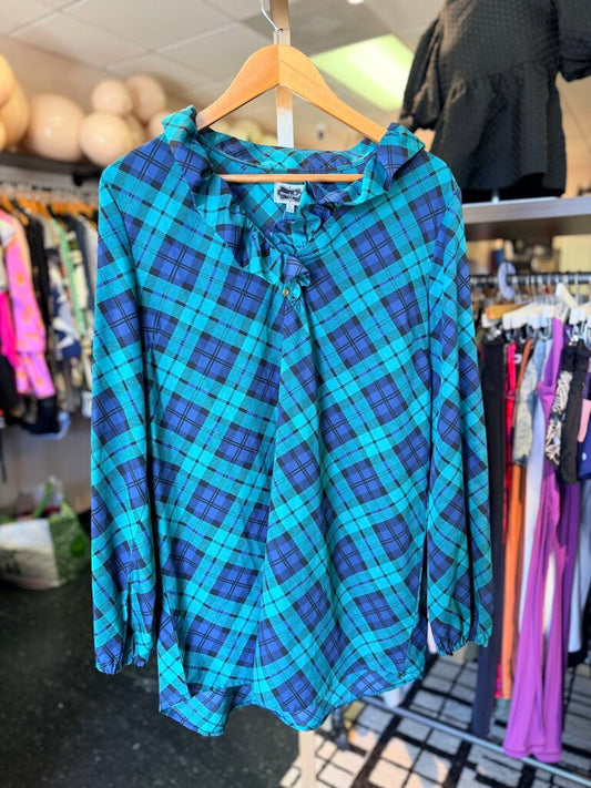 Mudpie - LS Ruffled Neck Tartan Plaid Dress