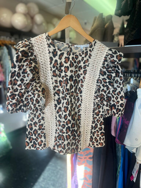 English Factory - Ruffle Shoulder Leopard Print Top