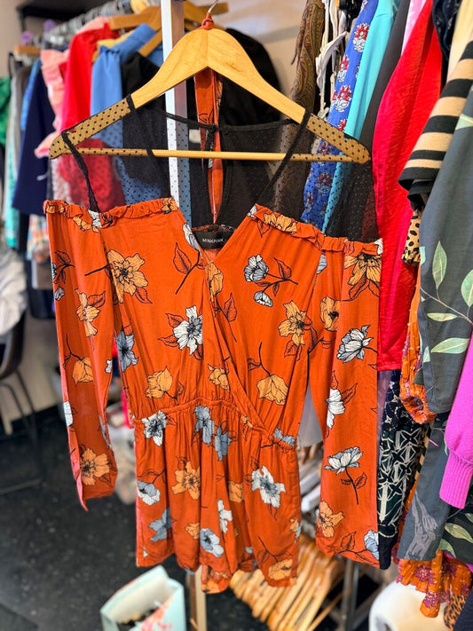 Minkpink - LS Floral Romper w/ Sheer Shoulder