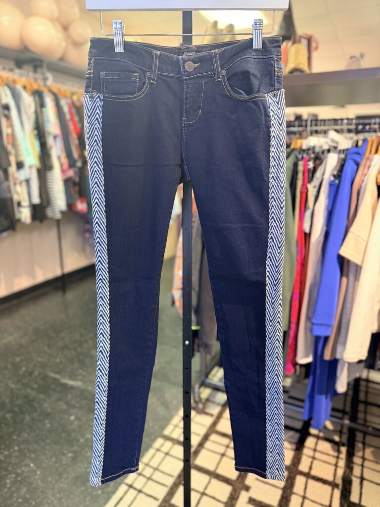 David Kahn - Mickayla Striped Skinny Jeans - Dark Wash