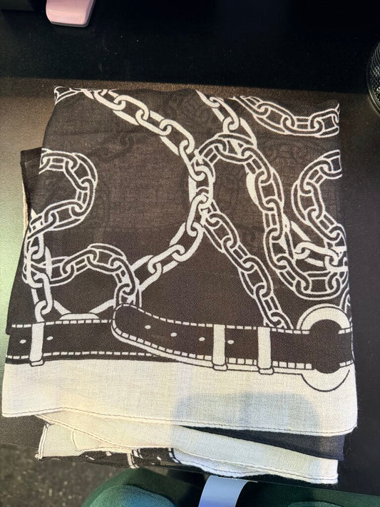 Winding River - Link Print Scarf - Black/White