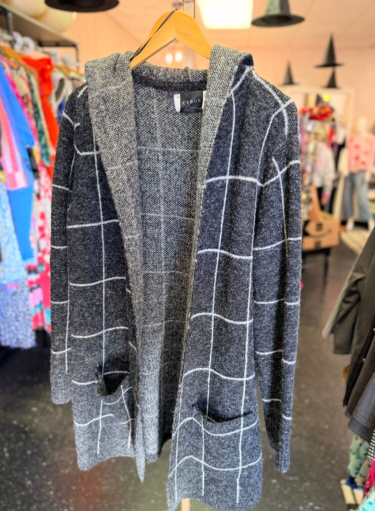 Cyrus - Open Front Hooded Cardigan - Grey