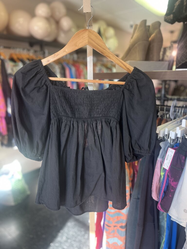 Petal & Pup - Puff Sleeve Peplum Top - Black