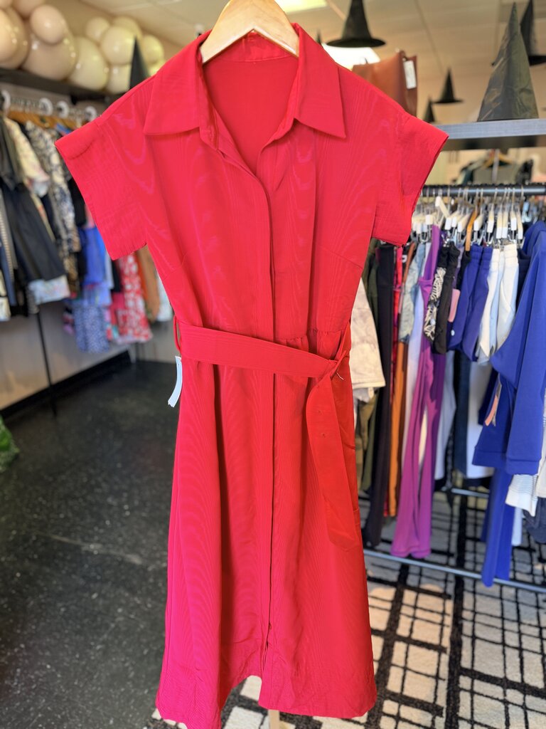 Magifash - Chloe Button Down Belted Dress - Red