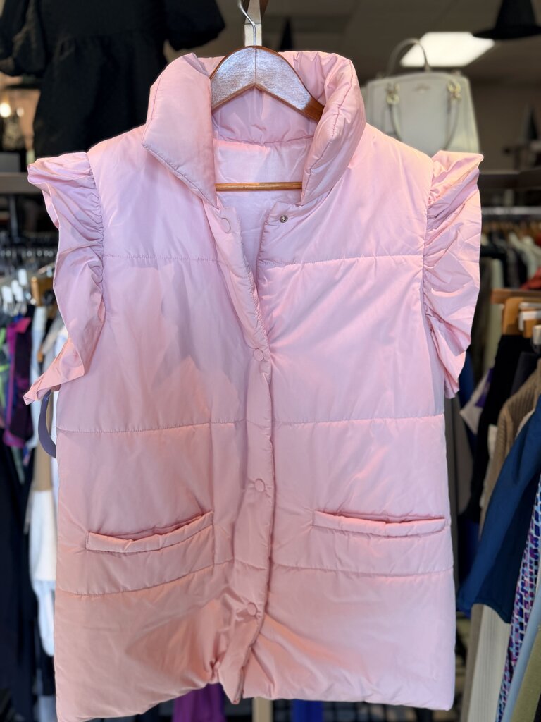 Flutter Sleeve Puffer Vest - Pink