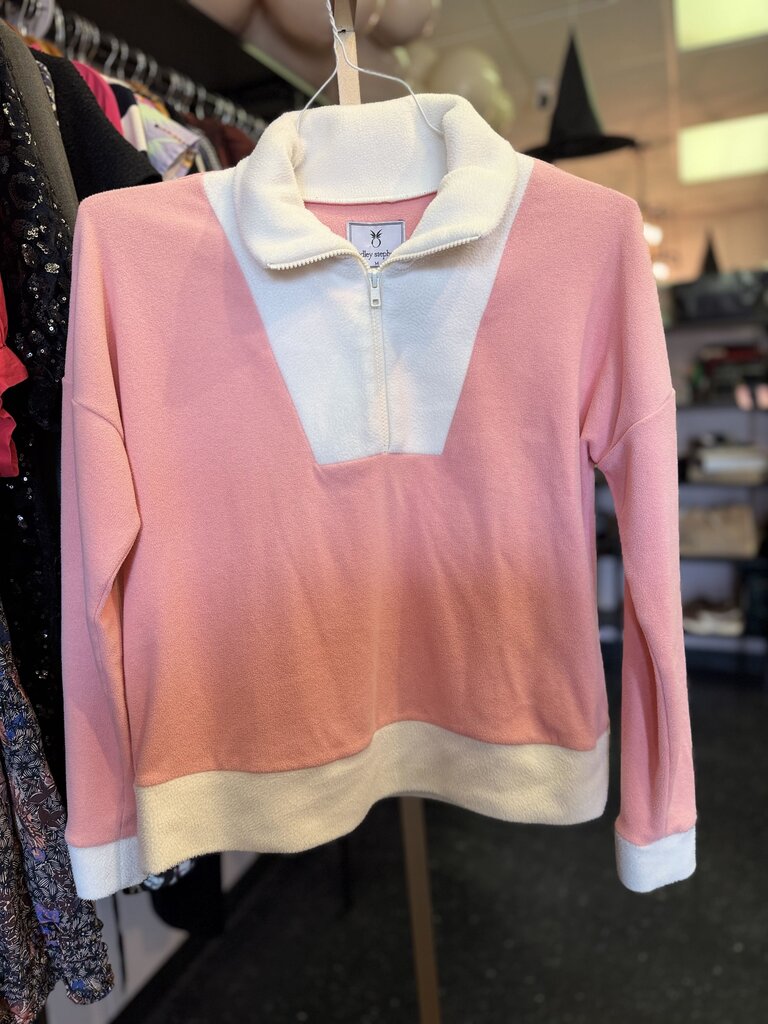 Dudley Stephens - Colorblock Fleece Quarter Zip - Pink