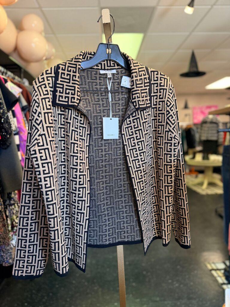 Sioni NWT - Open Geometric Print Sweater - Black/Gold Metallic