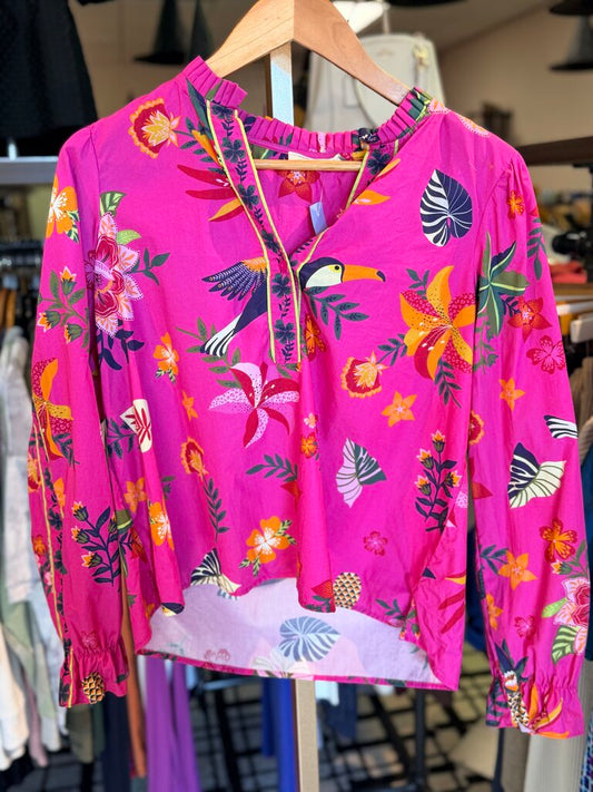 Maude Vivante - Ashley Top in Raspberry Bloom Print