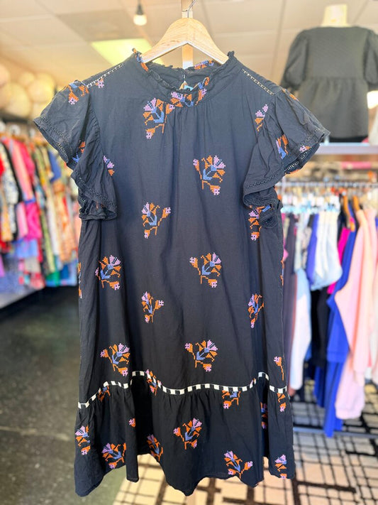 Vero Alfie - Embroidered Mini Dress - Black