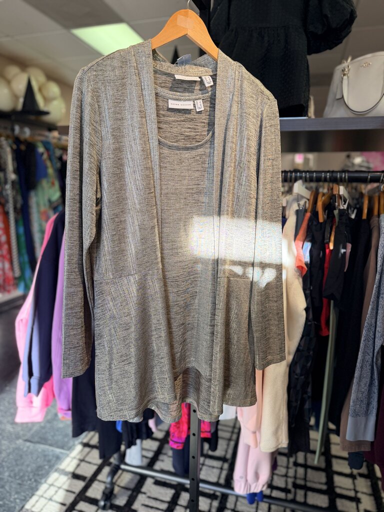 Susan Graver - Gold Foil Print Cardigan/Tank Set