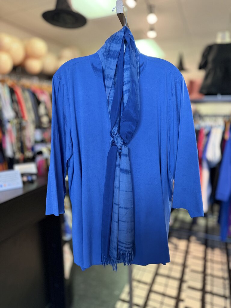 Eileen Fisher - Silk Georgette Band Collar Shirt & Silk Scarf - Periwinkle