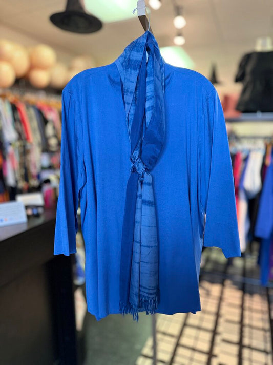 Eileen Fisher - Silk Georgette Band Collar Shirt & Silk Scarf - Periwinkle