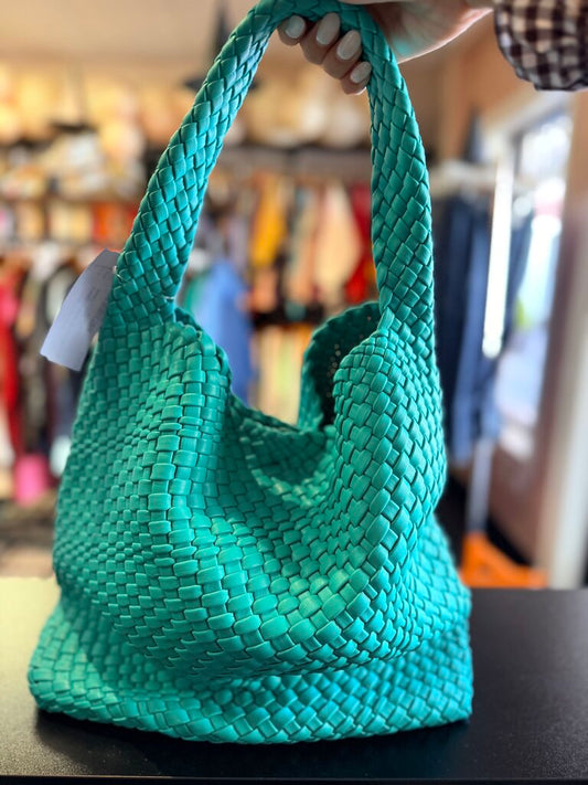 Vegan Leather Basket Bag w. Insert - Teal
