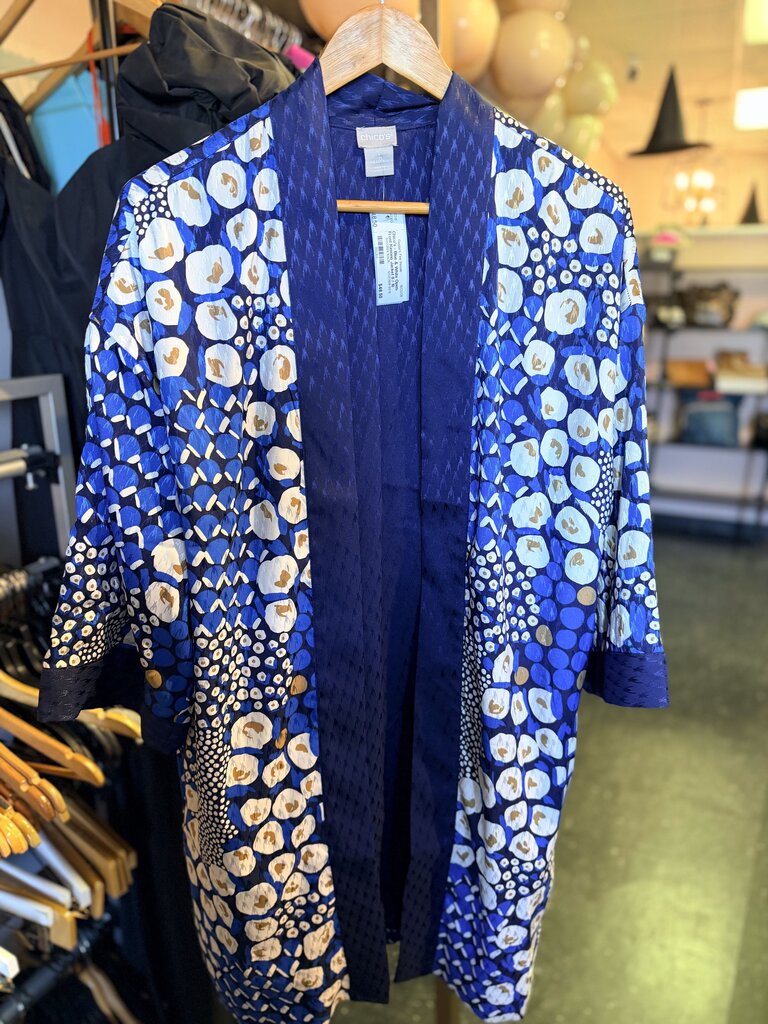 Chico's - Blue & White Open-Front Kimono Jacket
