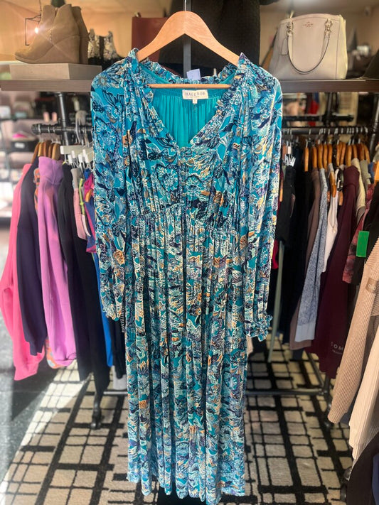 Halebob - LS Floral Velvet Embellished Maxi Dress - Teal