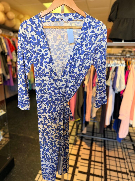 Diane Von Furstenberg - LS Floral Wrap Dress - Blue/White