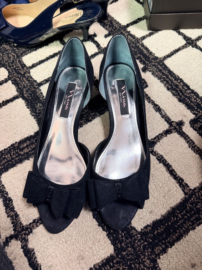 Nina - Reagan Peeptoe Kitten Heels - Black