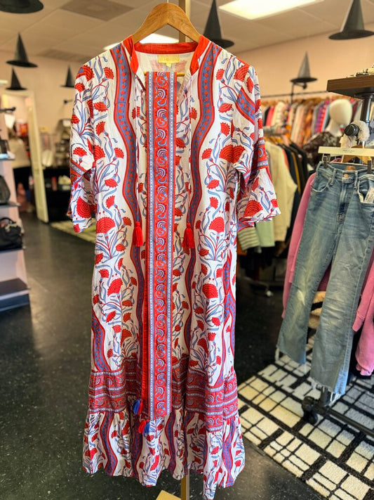 Isla Payal - Belted Midi Dress in Fleur Pattern