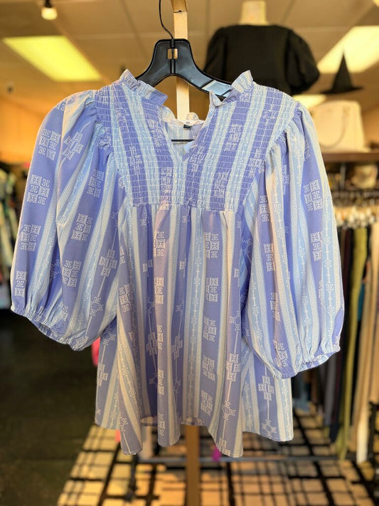 Michelle McDowell - Smocked Babydoll Top - Blue