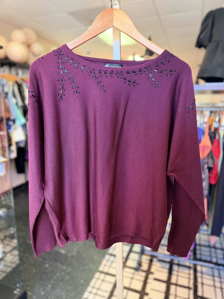 Cable & Gauge - Embellished LS Blouse - Burgundy