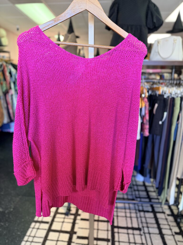 eesome - V-Neck Open Knit Sweater - Pink