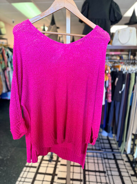 eesome - V-Neck Open Knit Sweater - Pink