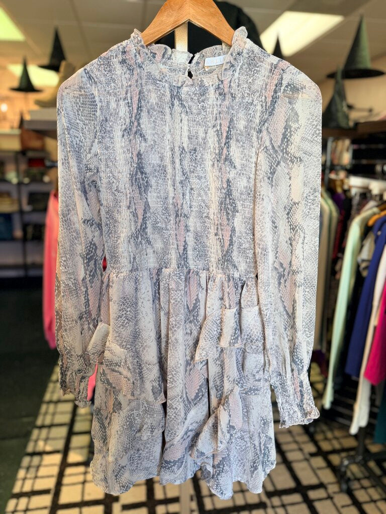 Karlie-LS Smocked Sheer Snakeskin Dress