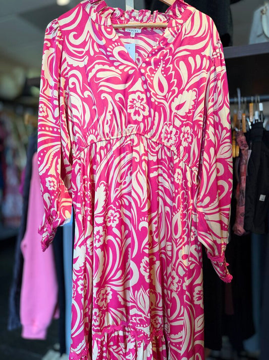 Jodifl - LS Satin Blend Tiered Maxi - Pink