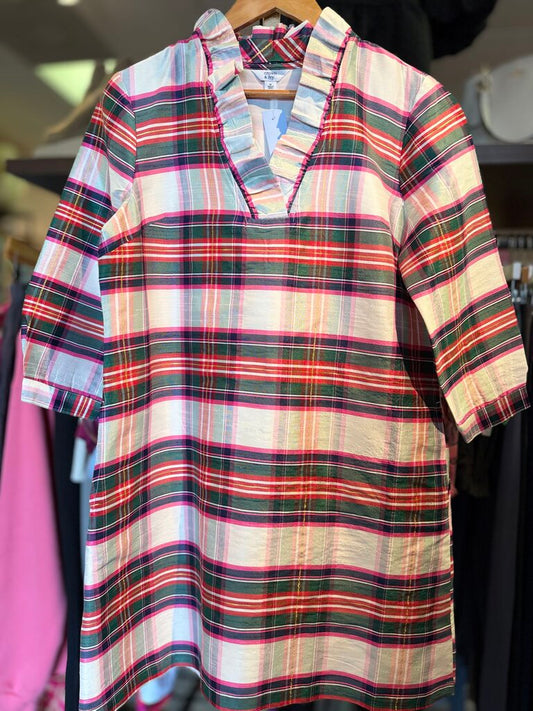 Crown & Ivy - Festive Plaid Ruffleneck Dress