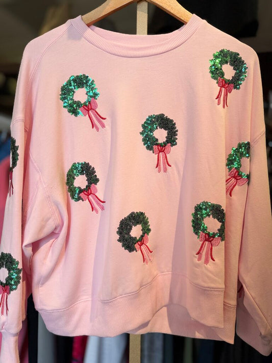 Mary Square - Millie Sweatshirt Berry Wreaths - Pink