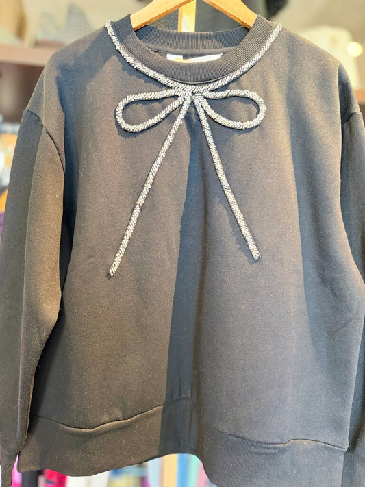 Compania Fantastica NWT - Rhinestone Bow Crewneck - Black