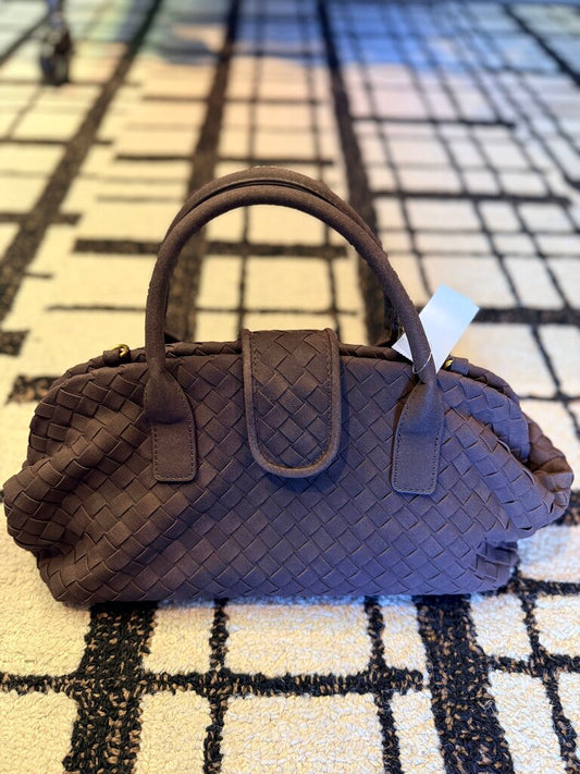 Faux Suede Woven Tote Bag - Brown