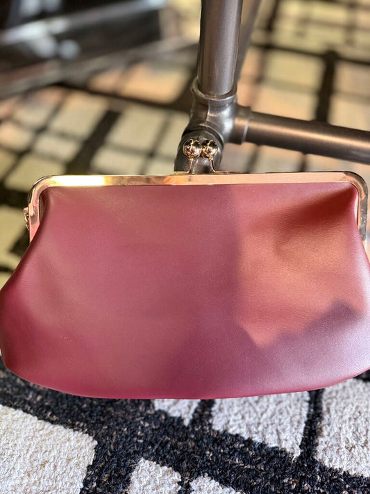 Kiss Lock Crossbody Bag w. Detachable Chain Strap - Burgundy