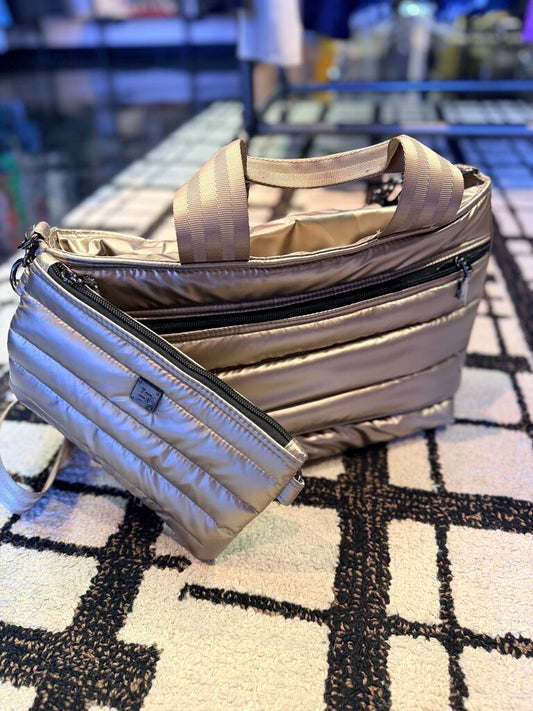 Think Royln-Think Royln Getaway Puffer Tote - Metallic